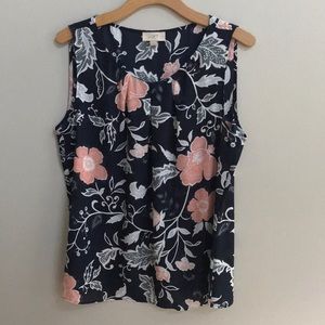 LOFT Floral Tank Top - Navy and Pink
